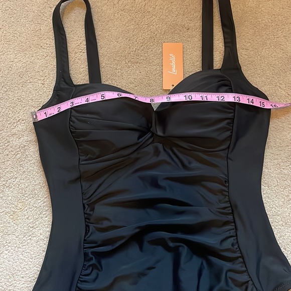 Lunabelle Ruched Front Ballet Back One-Piece Swimsuit, Black, sz L - Picture 11 of 13